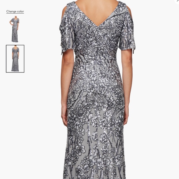 Alex Evenings Sequin Lace Cold Shoulder Trumpet Evening Gown, size 10 - Picture 2 of 13